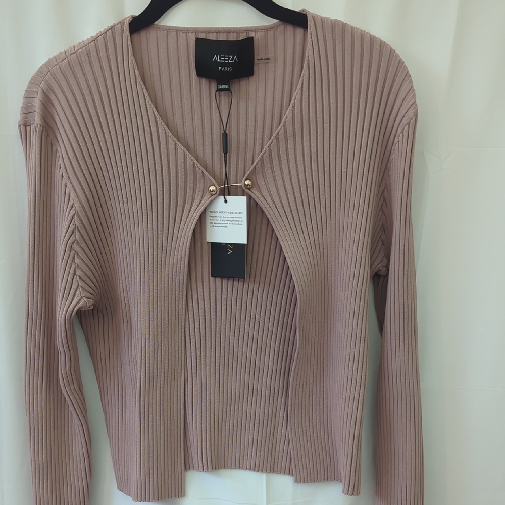 Aleeza Paris Dust Pink Ribbed Cardigan NWT XL